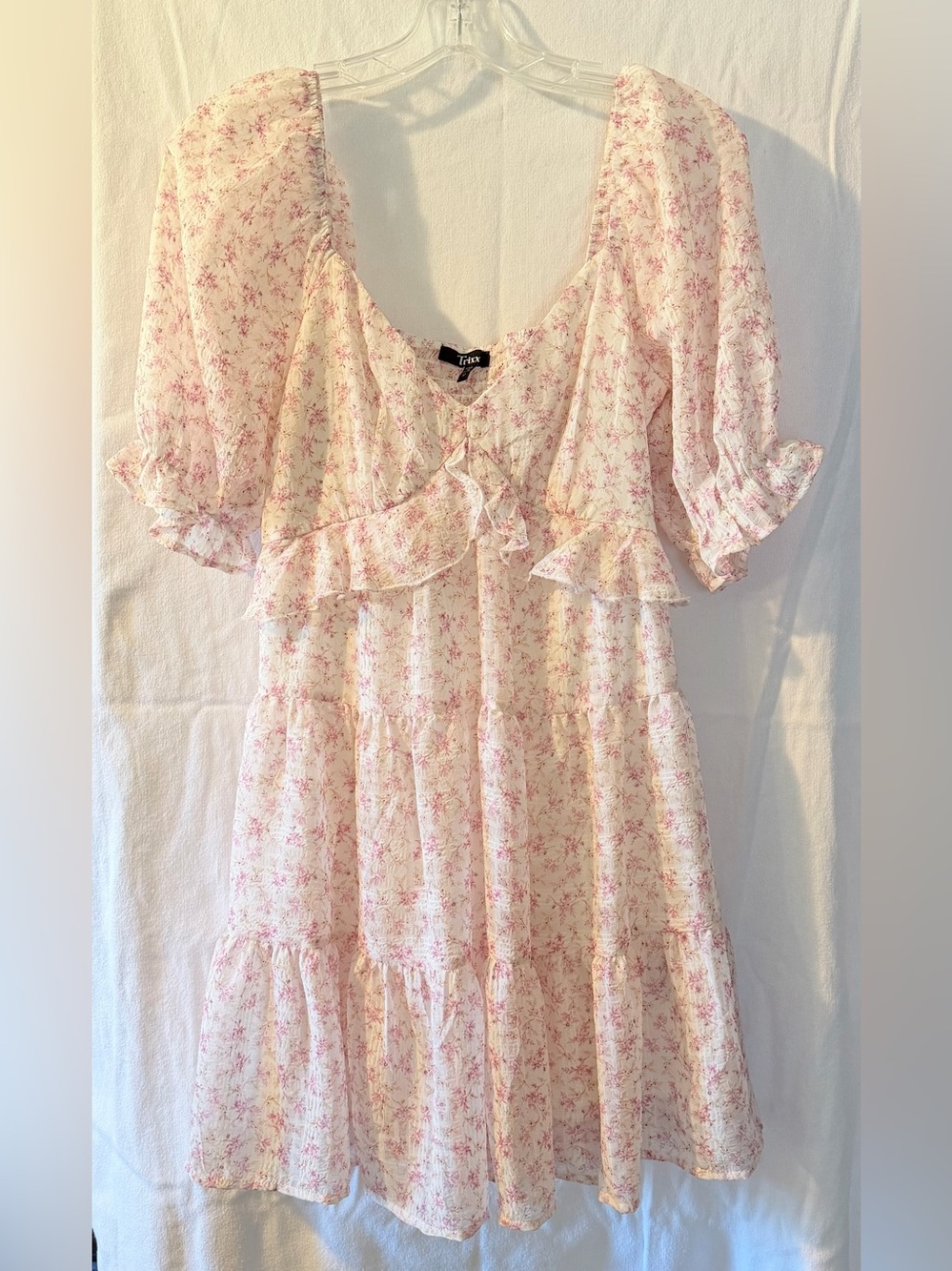 Trixxi Cream Dress with Pink Floral Print and Ruffles